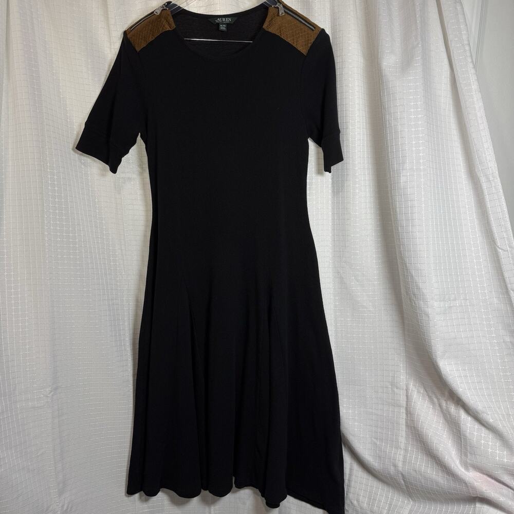 Lauren Ralph Lauren Midi Dress Women’s XL Faux Suede Shoulder Pads With Zipper